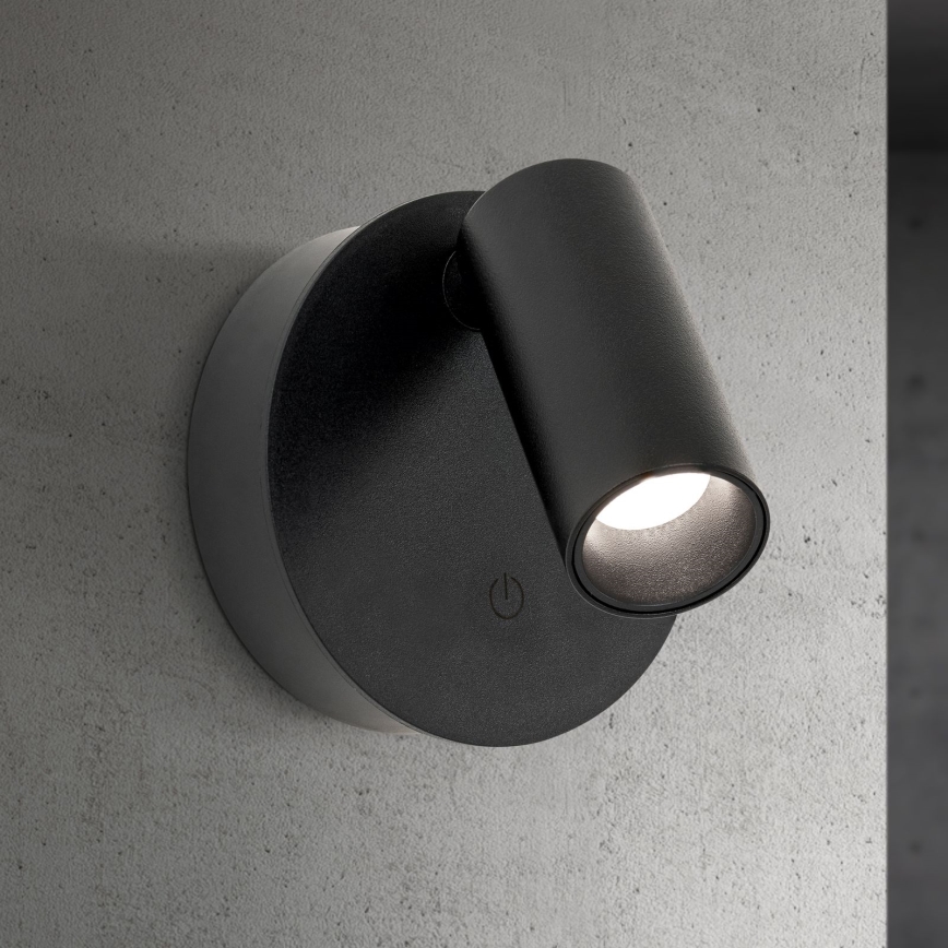 Dimbart uppladdningsbart beröringsstyrt väggspot LUXY LED/1W/5V 2200 mAh 2700/3000/4000K svart