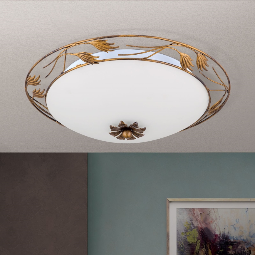 Taklampa FLEUR 3xE27/60W/230V diameter 50 cm brons