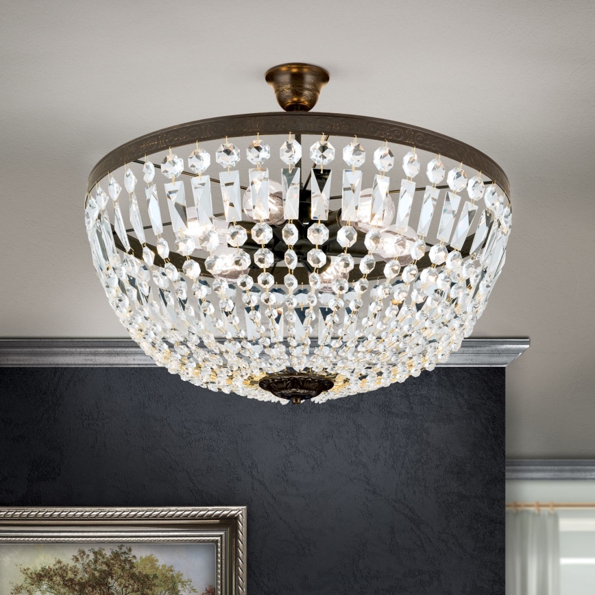 Hängande kristallkrona ARILA 6xE27/60W/230V diameter 60 cm brun/patina