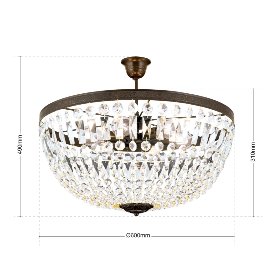 Hängande kristallkrona ARILA 6xE27/60W/230V diameter 60 cm brun/patina