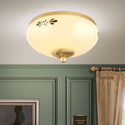 Taklampa LANDHAUS 1xE27/60W/230V diameter 21 cm mässing/beige