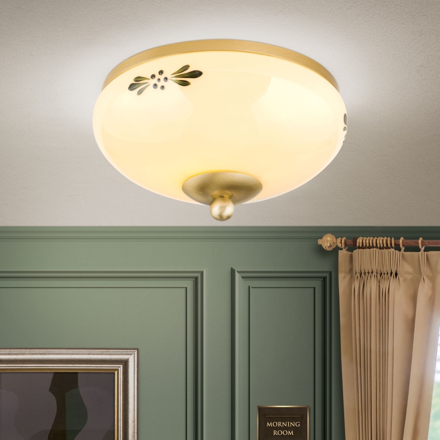 Taklampa LANDHAUS 1xE27/60W/230V diameter 21 cm mässing/beige