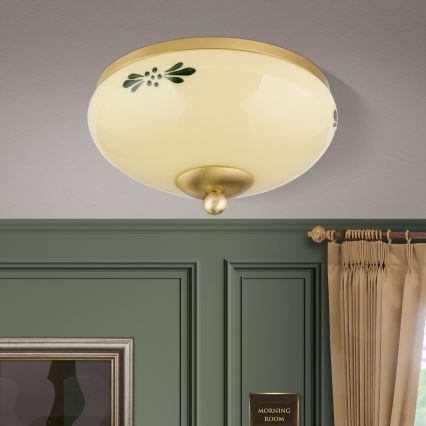 Taklampa LANDHAUS 1xE27/60W/230V Ø 21 cm mässing/beige/grön