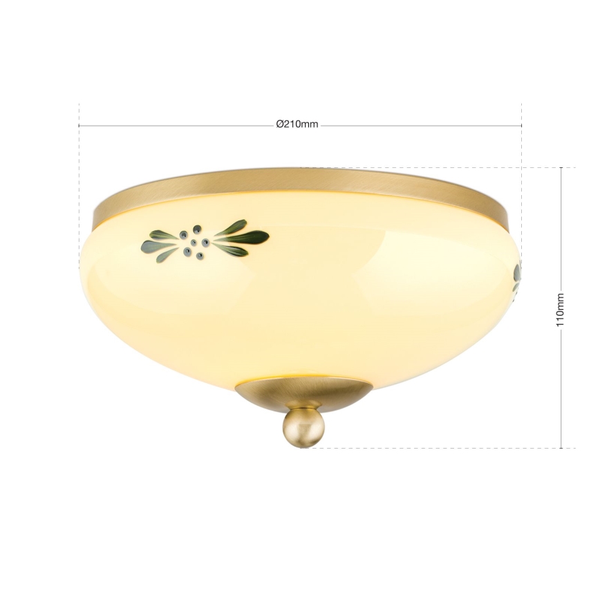 Taklampa LANDHAUS 1xE27/60W/230V Ø 21 cm mässing/beige/grön