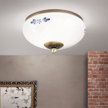 Taklampa LANDHAUS 1xE27/60W/230V Ø 21 cm, brons/vit/blå