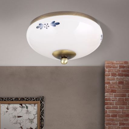 Taklampa LANDHAUS 1xE27/60W/230V Ø 21 cm, brons/vit/blå