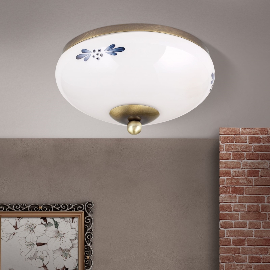 Taklampa LANDHAUS 1xE27/60W/230V Ø 21 cm, brons/vit/blå