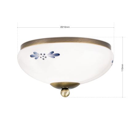 Taklampa LANDHAUS 1xE27/60W/230V Ø 21 cm, brons/vit/blå