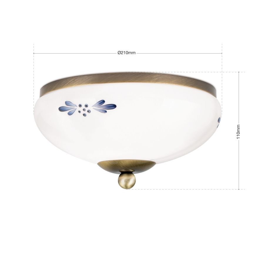 Taklampa LANDHAUS 1xE27/60W/230V Ø 21 cm, brons/vit/blå