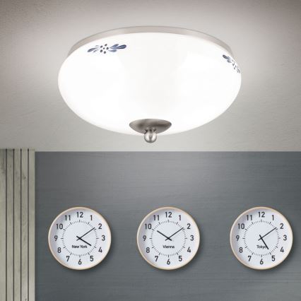 Taklampa LANDHAUS 2xE27/60W/230V Ø 28 cm matt krom/vit/blå