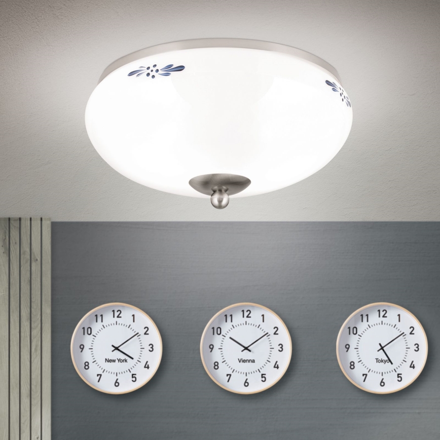 Taklampa LANDHAUS 2xE27/60W/230V Ø 28 cm matt krom/vit/blå