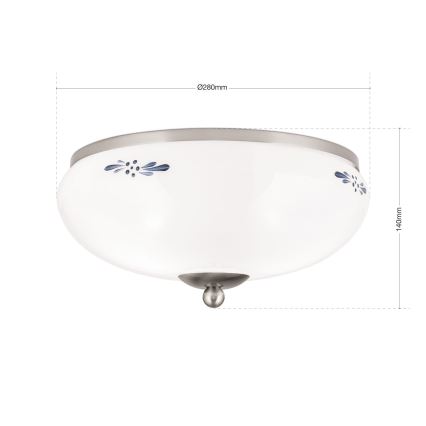 Taklampa LANDHAUS 2xE27/60W/230V Ø 28 cm matt krom/vit/blå