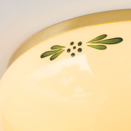 Taklampa LANDHAUS 2xE27/60W/230V diameter 28 cm mässing/beige