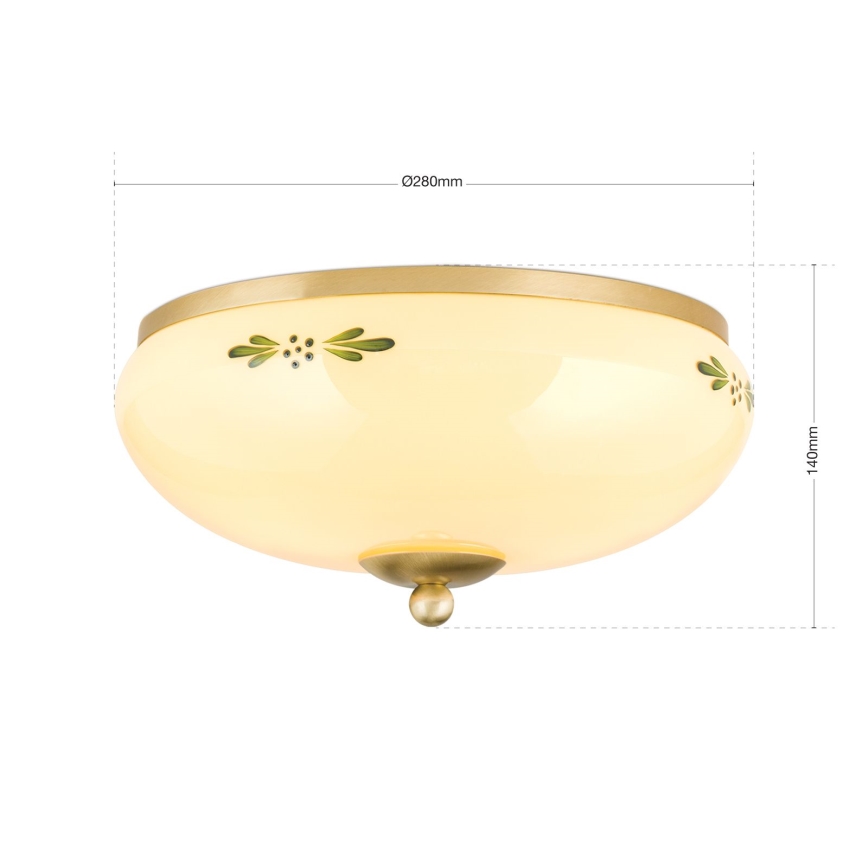 Taklampa LANDHAUS 2xE27/60W/230V diameter 28 cm mässing/beige