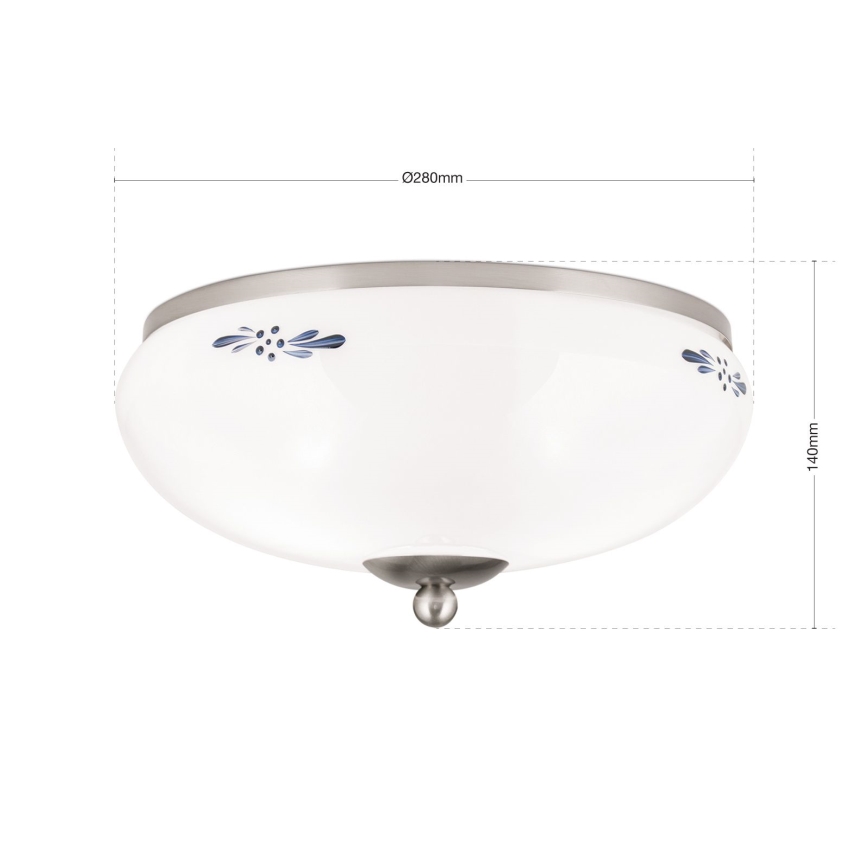 Taklampa LANDHAUS 2xE27/60W/230V diameter 28 cm matt krom/vit