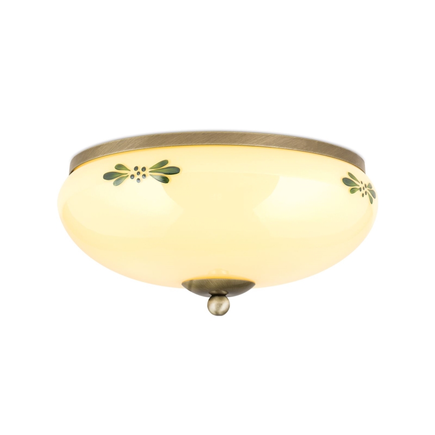 Taklampa LANDHAUS 2xE27/60W/230V Ø 28 cm brons/beige/grön