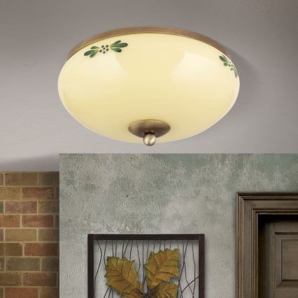 Taklampa LANDHAUS 2xE27/60W/230V Ø 28 cm brons/beige/grön