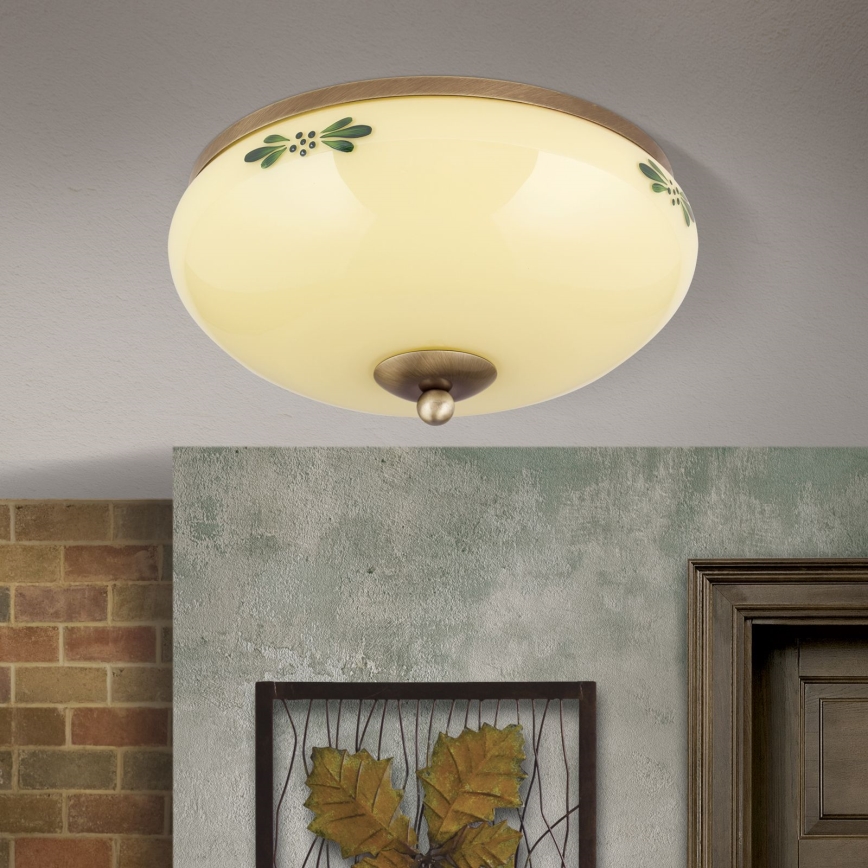 Taklampa LANDHAUS 2xE27/60W/230V Ø 28 cm brons/beige/grön