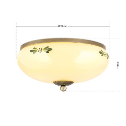 Taklampa LANDHAUS 2xE27/60W/230V Ø 28 cm brons/beige/grön