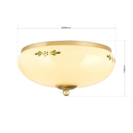 Taklampa LANDHAUS 2xE27/60W/230V Ø 28 cm mässing/beige/grön
