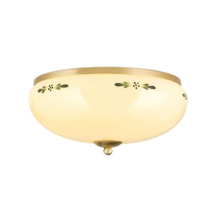 Taklampa LANDHAUS 3xE27/60W/230V Ø 35 cm mässing/beige/grön