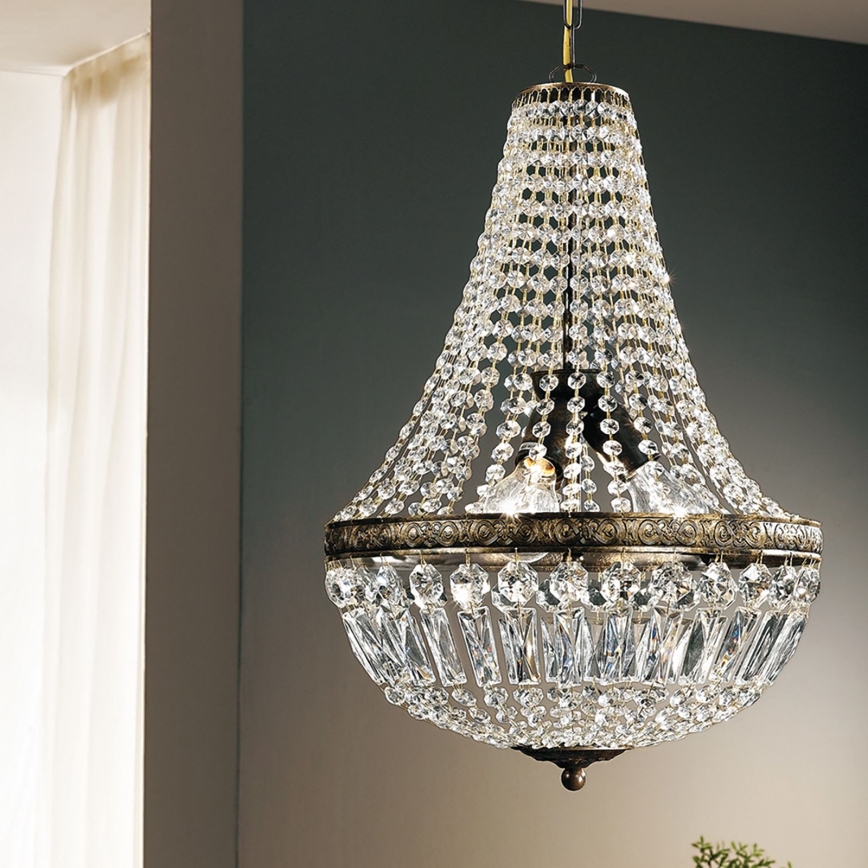 Ljuskrona i kristal med kedja ARILA 3xE27/60W/230V diameter 40 cm brun/patina