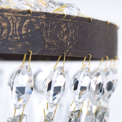 Ljuskrona i kristal med kedja ARILA 6xE27/60W/230V diameter 60 cm brun/patina