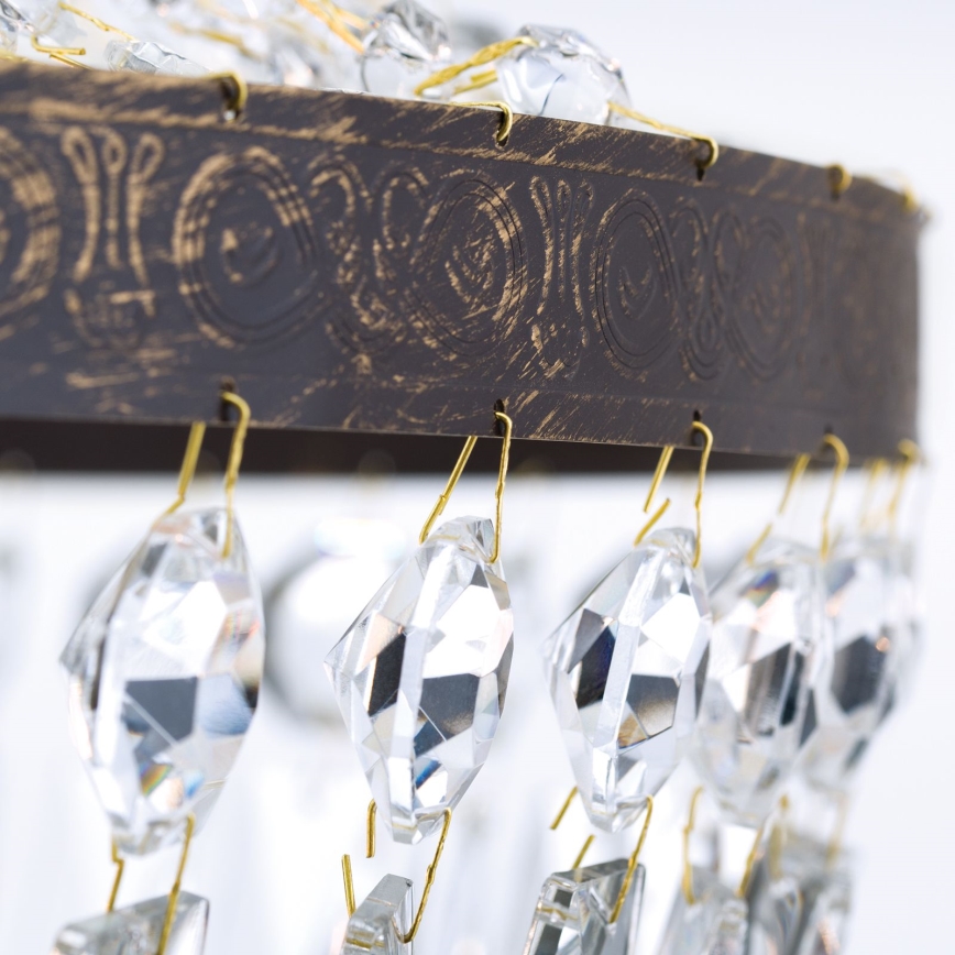 Ljuskrona i kristal med kedja ARILA 6xE27/60W/230V diameter 60 cm brun/patina