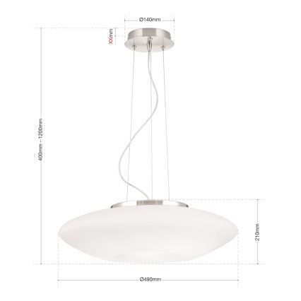 Ljuskrona med textilsladd BLANC 2xE27/60W/230V diameter 49 cm matt krom