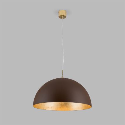 Ljuskrona med textilsladd ELIANO 1xE27/60W/230V diameter 50 cm brun/guld