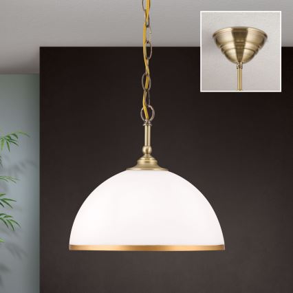 Ljuskrona på kedja OLD LAMP 1xE27/40W/230V diameter 30 cm vit/mässing