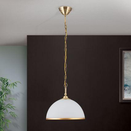 Ljuskrona på kedja OLD LAMP 1xE27/40W/230V diameter 30 cm vit/mässing