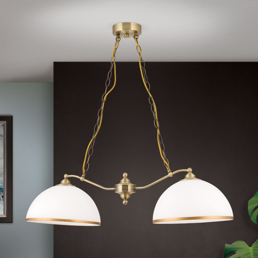 Ljuskrona på kedja OLD LAMP 2xE27/40W/230V vit/mässing