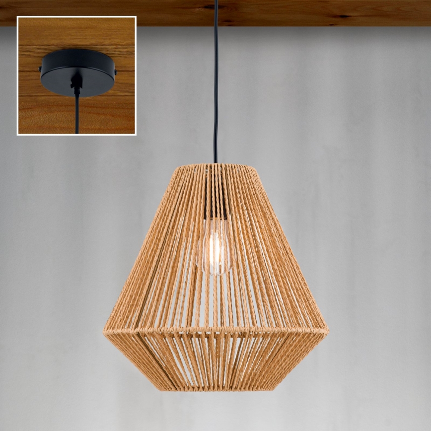 Ljuskrona med textilsladd JUNGLE 1xE27/40W/230V diameter 31 cm hampa