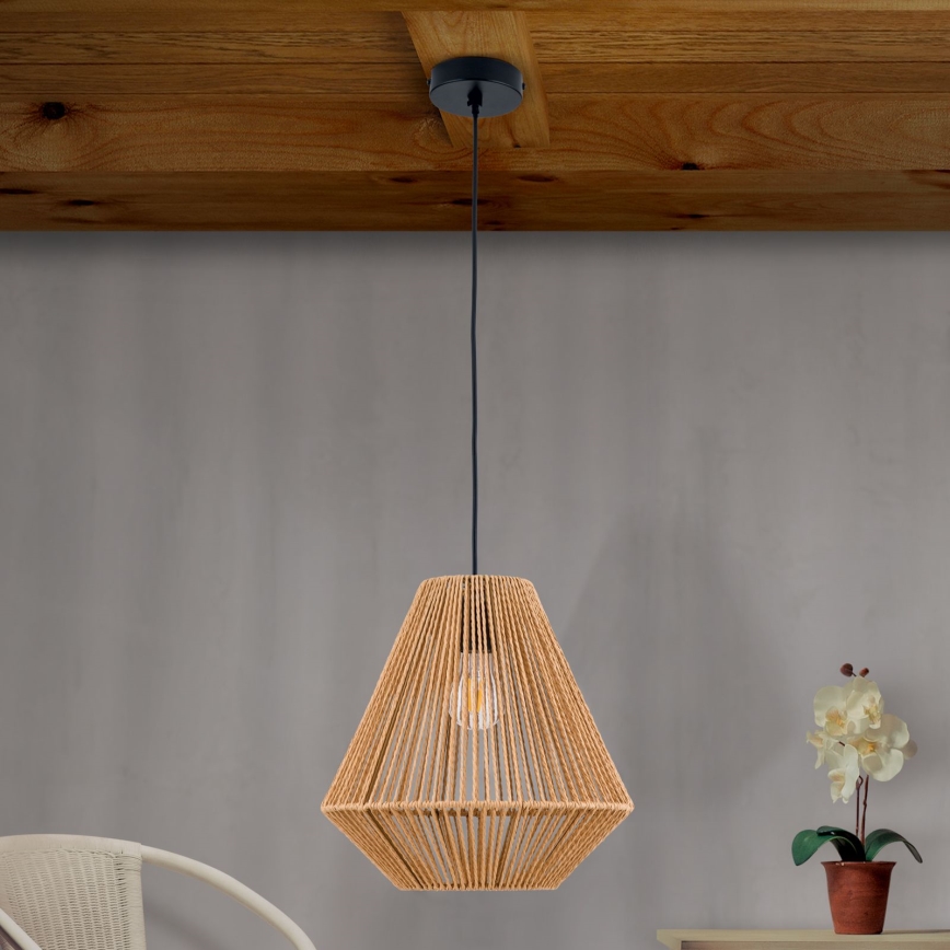 Ljuskrona med textilsladd JUNGLE 1xE27/40W/230V diameter 31 cm hampa