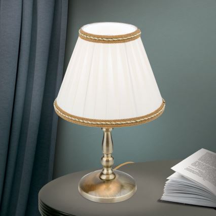 Bordslampa TONIA 1xE27/60W/230V diameter 25 cm vit/brons