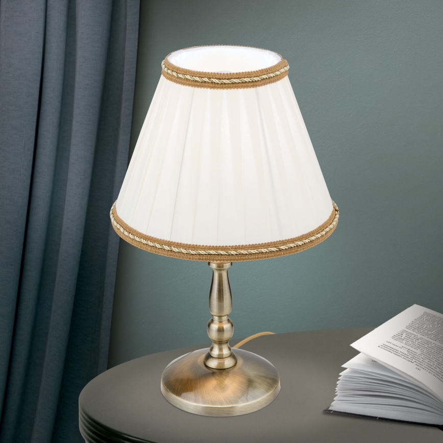 Bordslampa TONIA 1xE27/60W/230V diameter 25 cm vit/brons