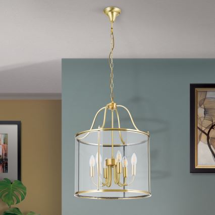 Ljuskrona BRUNO med kedja, 6 x E14, 40 W, 230 V, Ø 43 cm, guld