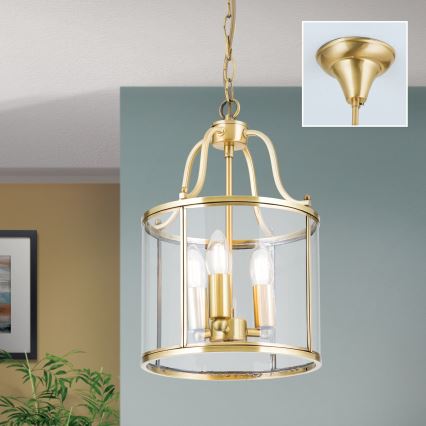 Ljuskrona med kedja BRUNO 3xE14/40W/230V Ø 25 cm guldfärgad