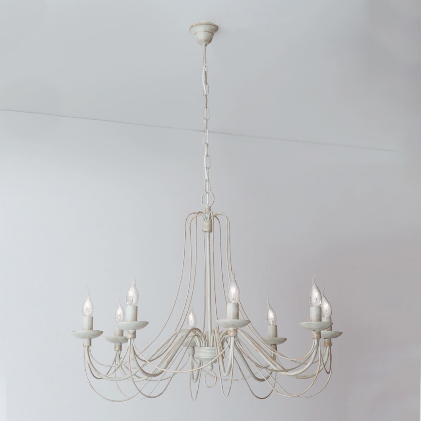 Ljuskrona på kedja VELA 8xE14/40W/230V diameter 80 cm vit/guld/patina