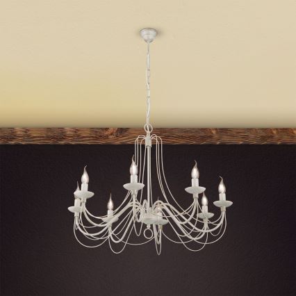 Ljuskrona på kedja VELA 8xE14/40W/230V diameter 80 cm vit/guld/patina