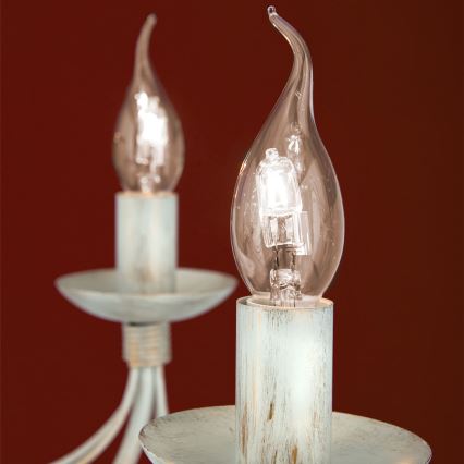 Ljuskrona på kedja VELA 8xE14/40W/230V diameter 80 cm vit/guld/patina