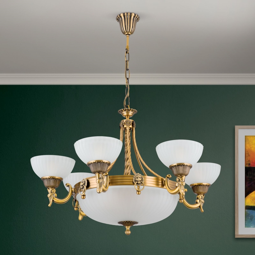 Ljuskrona på kedja ROCCA 9xE27/60W/230V diameter 75 cm brons/vit