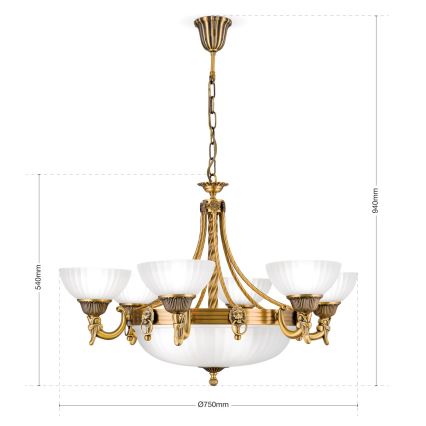 Ljuskrona på kedja ROCCA 9xE27/60W/230V diameter 75 cm brons/vit