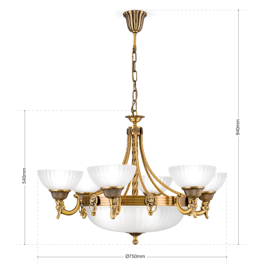 Ljuskrona på kedja ROCCA 9xE27/60W/230V diameter 75 cm brons/vit