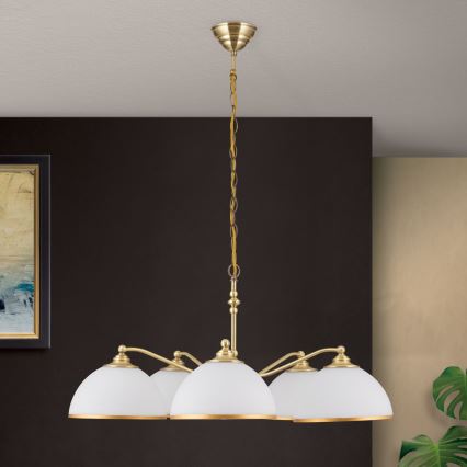 Ljuskrona på kedja OLD LAMP 5xE27/40W/230V diameter 75 cm vit/mässing