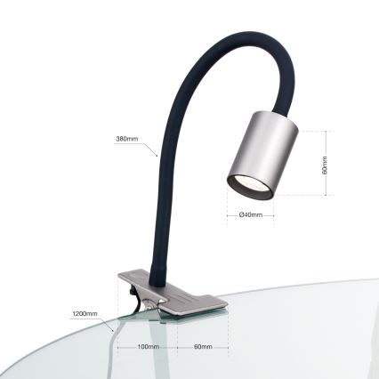 LED Flexibel bordslampa med klämma KURT LED/5W/230V silver