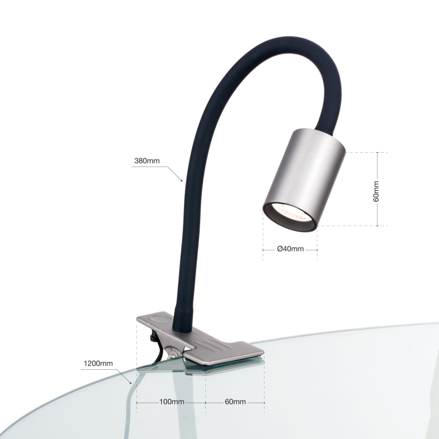 LED Flexibel bordslampa med klämma KURT LED/5W/230V silver