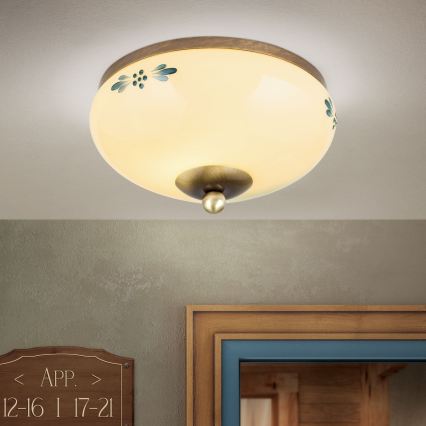 Taklampa LANDHAUS 1xE27/60W/230V Ø 21 cm brons/beige/blå