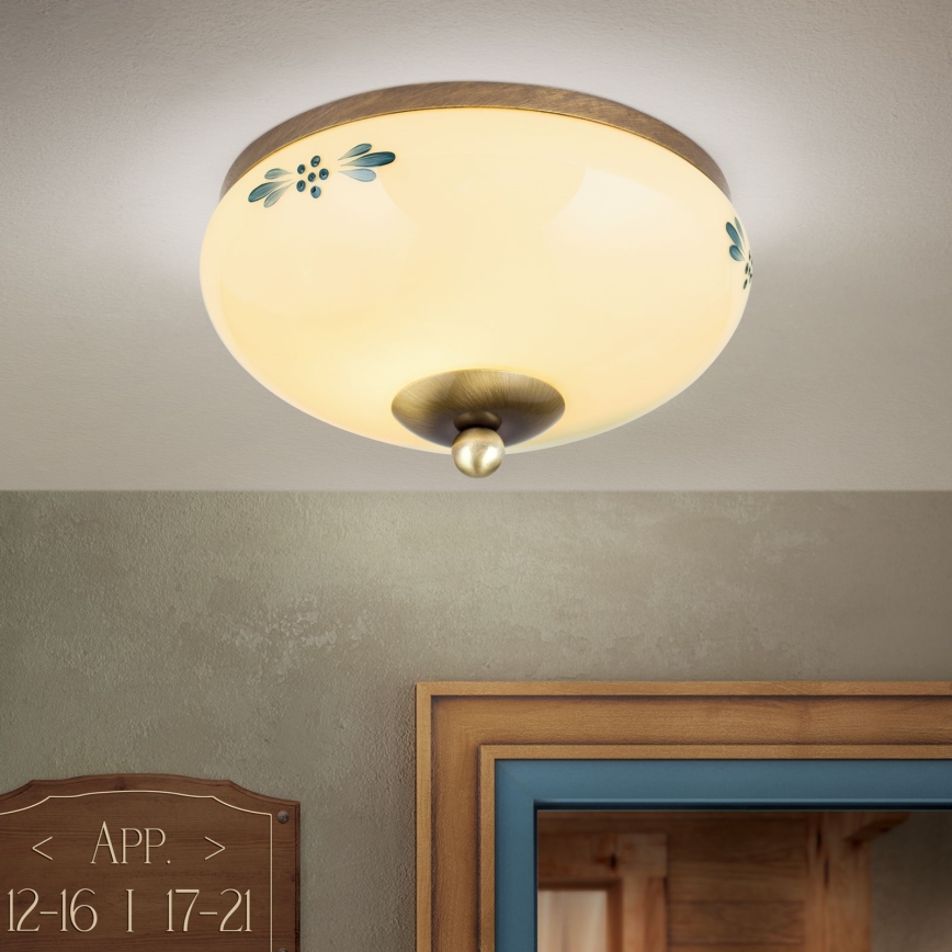 Taklampa LANDHAUS 1xE27/60W/230V Ø 21 cm brons/beige/blå
